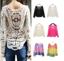 T-shirt Semi Sexy Sheer bordado floral Lace Crochet